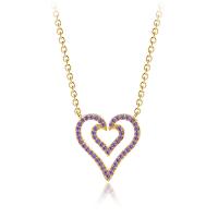 Rhinestone Brass Necklace, with 2inch extender chain, Heart, real gold plated, adjustable & oval chain & for woman & with rhinestone Approx 17.5 Inch 