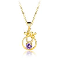 Rhinestone Brass Necklace, with 2inch extender chain, real gold plated, adjustable & oval chain & for woman & with cubic zirconia Approx 17.5 Inch 