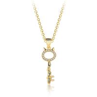 Rhinestone Brass Necklace, with 2inch extender chain, Key, real gold plated, adjustable & oval chain & for woman & with rhinestone Approx 17.5 Inch 