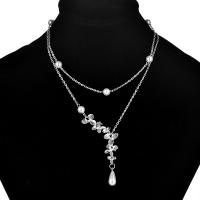 Ожерелье цинкового сплава , цинковый сплав, с Стеклянный жемчуг, плакирован серебром, Двойной слой & Овальный цепь & Женский, 58mm, длина:Приблизительно 14.5 дюймовый, продается Strand