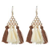 Zinc Alloy Tassel Earring, with Cotton Thread, gold color plated & for woman 