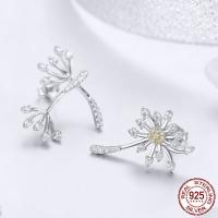 Sterling Silver Stud Earring, 925 Sterling Silver, Dandelion, platinum plated, micro pave cubic zirconia & for woman 