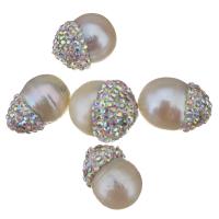 Perlas cultivadas de agua dulce Abalorio, con Arcilla analiar de diamantes de imitación AB, Pepitas, 13-17x18-19x13-17mm, agujero:aproximado 0.5mm, Vendido por UD