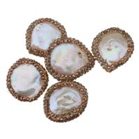 Freshwater Pearl Beads, with Rhinestone Clay Pave, 20-22x22-25x5-7mm Approx 0.5mm 