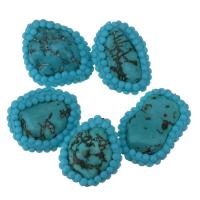 Synthetische Türkis Perle, mit Harz, Klumpen, zufällig gesendet, 16-19x20-23x7-10mm, Bohrung:ca. 0.5mm, verkauft von PC