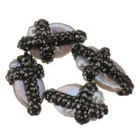 Freshwater Pearl Beads, with Rhinestone Clay Pave, random style, 13-15x21-23x10-12mm Approx 0.5mm 