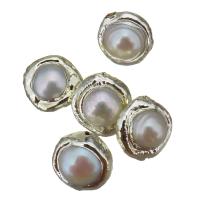 Freshwater Pearl Beads, with Brass, Nuggets, silver color plated, random style, 12x12-14x8-10mm Approx 0.5mm 
