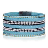 PU Leather Cord Bracelets, with Zinc Alloy, silver color plated, for woman & with rhinestone, 32mm Approx 7.8 Inch 