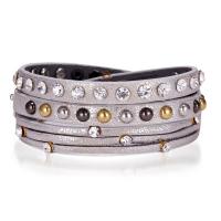 Wrap Bracelets, PU Leather, with Zinc Alloy, plated, for woman & with rhinestone 10mm Approx 23.6 Inch 