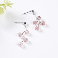 Sterling Silver Drop Earring, 925 Sterling Silver, with Strawberry Quartz, for woman, 35mm 