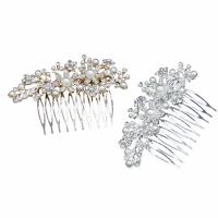 Bridal Decorative Hair Comb, Zinc Alloy, with Plastic Pearl, plated, for bridal & with rhinestone 