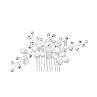 Bridal Decorative Hair Comb, Zinc Alloy, with Crystal & Resin & Plastic Pearl, plated, for bridal & with rhinestone 