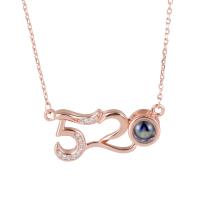 Brass Miniature Projection Necklace, with 5cm extender chain, Number, plated, for woman & with rhinestone Approx 15.75 Inch 