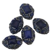 Strass Ton befestigte Perlen, Lehm pflastern, mit Blauer Achat, mit Strass, 19-21x27-30x14-16mm, Bohrung:ca. 1.5mm, verkauft von PC