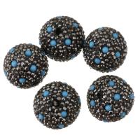 Strass Ton befestigte Perlen, Lehm pflastern, mit Synthetisches Blau Türkis, mit Strass, 21x19x21mm, Bohrung:ca. 1.5mm, verkauft von PC