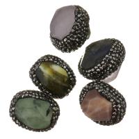 Rhinestone Clay Pave Beads, with Lapis Lazuli & Labradorite & Natural Prehnite & Rose Quartz, random style & with rhinestone, 18-20x22-25x16-19mm Approx 1mm 