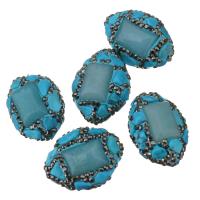 Strass Ton befestigte Perlen, Lehm pflastern, mit Synthetische Türkis, mit Strass, blau, 20-22x26-28x14-16mm, Bohrung:ca. 1mm, verkauft von PC