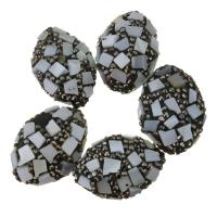 Strass Ton befestigte Perlen, Lehm pflastern, mit Muschel, mit Strass, 18-20x26-28x11-12mm, Bohrung:ca. 1mm, verkauft von PC