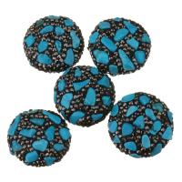 Strass Ton befestigte Perlen, Lehm pflastern, mit Synthetische Türkis, mit Strass, blau, 22-25x12mm, Bohrung:ca. 1mm, verkauft von PC