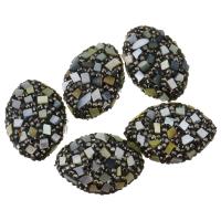 Strass Ton befestigte Perlen, Lehm pflastern, mit Gelbe Muschel, mit Strass, 19-20x27-29x12mm, Bohrung:ca. 1mm, verkauft von PC