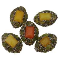 Strass Ton befestigte Perlen, Lehm pflastern, mit Malaysia Jade & Gelbquarz Perlen, zufällig gesendet & mit Strass, 21-23x29x14-16mm, Bohrung:ca. 1mm, verkauft von PC