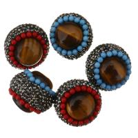 Strass Ton befestigte Perlen, Lehm pflastern, mit Tigerauge & Harz, mit Strass, 24-25x25-26x22mm, Bohrung:ca. 1mm, verkauft von PC