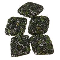 Strass Ton befestigte Perlen, Lehm pflastern, mit Prehnit, mit Strass, 31-33x38-39x15mm, Bohrung:ca. 1mm, verkauft von PC