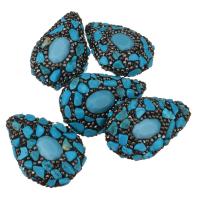 Strass Ton befestigte Perlen, Lehm pflastern, mit Synthetische Türkis, mit Strass, blau, 28-30x40-43x16-18mm, Bohrung:ca. 1mm, verkauft von PC