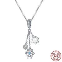 Sterling Silver European Pendants, 925 Sterling Silver, Snowflake, platinum plated, micro pave cubic zirconia & without troll Approx 4.5-5mm 
