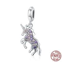 Thailand Sterling Silver European Pendant, Unicorn, micro pave cubic zirconia & without troll Approx 4.5-5mm 