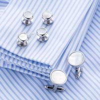 Brass Cufflinks, with White Shell, silver color plated, for man, 16mm, 10mm 