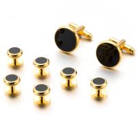 Brass Cufflinks, with Black Agate, gold color plated, for man, 16mm, 10mm 