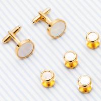 Brass Cufflinks, with White Shell, gold color plated, for man, 16mm, 10mm 