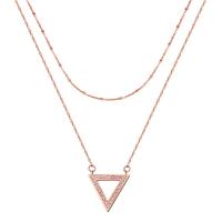Stainless Steel Jewelry Necklace, 316L Stainless Steel, rose gold color plated, double link chain & oval chain & for woman & with rhinestone Approx 15.7 Inch 