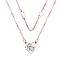 Stainless Steel Jewelry Necklace, 316L Stainless Steel, with 2inch extender chain, Heart, rose gold color plated, double link chain & oval chain & for woman & with rhinestone Approx 19.6 Inch 