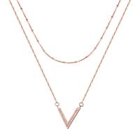 Stainless Steel Jewelry Necklace, 316L Stainless Steel, with 2inch extender chain, Letter V, rose gold color plated, double link chain & oval chain & for woman & with rhinestone Approx 19.6 Inch 