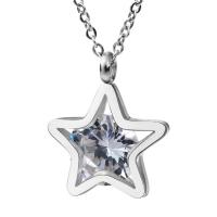 Cubic Zirconia Stainless Steel Necklace, 316L Stainless Steel, Star, plated, oval chain & for woman & with cubic zirconia Approx 15.7 Inch 