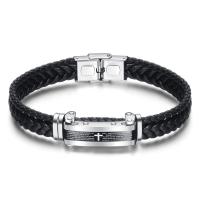 PU Leather Bracelet, with Stainless Steel, with letter pattern & for man, black Approx 8.26 Inch 