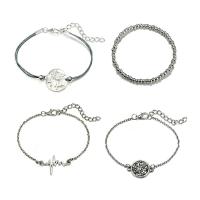 alliage de zinc Set de bracelet, bracelet & Bracelet, avec Ciré de coton, avec 2inch chaînes de rallonge, Placage de couleur argentée, réglable & chaîne ovale & pour femme & avec strass Environ 7 pouce Vendu par lot