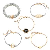 Zinc Alloy Bracelet Set, bangle & bracelet, with Waxed Cotton Cord & Cats Eye & Acrylic, with 2inch extender chain, gold color plated, adjustable & oval chain & for woman Approx 6.6-7.4 Inch 