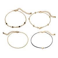 alliage de zinc Set de bracelet, bracelet & Bracelet, avec corde en nylon, avec 2.3inch chaînes de rallonge, Placage de couleur d'or, réglable & pour femme & avec strass Environ 8.2-9.8 pouce Vendu par lot