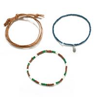 Seedbead Bracelet Set, bangle & bracelet, with Nylon Cord & Zinc Alloy, antique silver color plated, adjustable & for woman Approx 6.9-9.8 Inch 