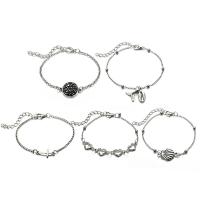 Zinc Alloy Bracelet Set, bangle & bracelet, with 2inch extender chain, antique silver color plated, adjustable & twist oval chain & oval chain & for woman & with rhinestone, 16mm, 16mm, 16mm, 19mm Approx 6.5 Inch 