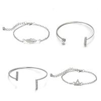 Rhinestone Zinc Alloy Jewelry Set, bangle & bracelet, with 2inch extender chain, silver color plated, adjustable & for woman & with rhinestone, Inner Approx 60mm Approx 6.4-7 Inch 
