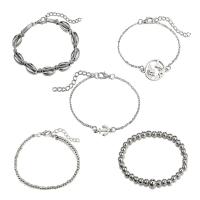 Zinc Alloy Bracelet Set, bangle & bracelet, with Waxed Cotton Cord, with 2inch extender chain, silver color plated, adjustable & oval chain & for woman Approx 6.6-7.4 Inch 