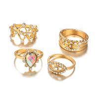 Zinc Alloy Ring Set, gold color plated, for woman & with rhinestone, US Ring .5-10.5 
