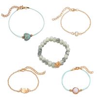 Zinc Alloy Bracelet Set, with Nylon Cord & Synthetic Turquoise, with 2inch extender chain, gold color plated, adjustable & oval chain & for woman & with rhinestone, 15mm, 20mm, 20mm, 25mm .6-7.8 Inch 