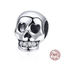 Thailand Sterling Silver Beads, Skull, micro pave cubic zirconia & without troll Approx 4.5-5mm 
