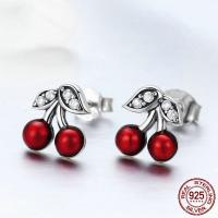 Thailand Sterling Silver Drop Earring, Cherry, micro pave cubic zirconia & for woman & enamel 