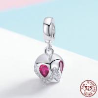 Thailand Sterling Silver European Pendant, 925 Sterling Silver, Tulip, platinum plated, micro pave cubic zirconia & without troll Approx 4.5-5mm 